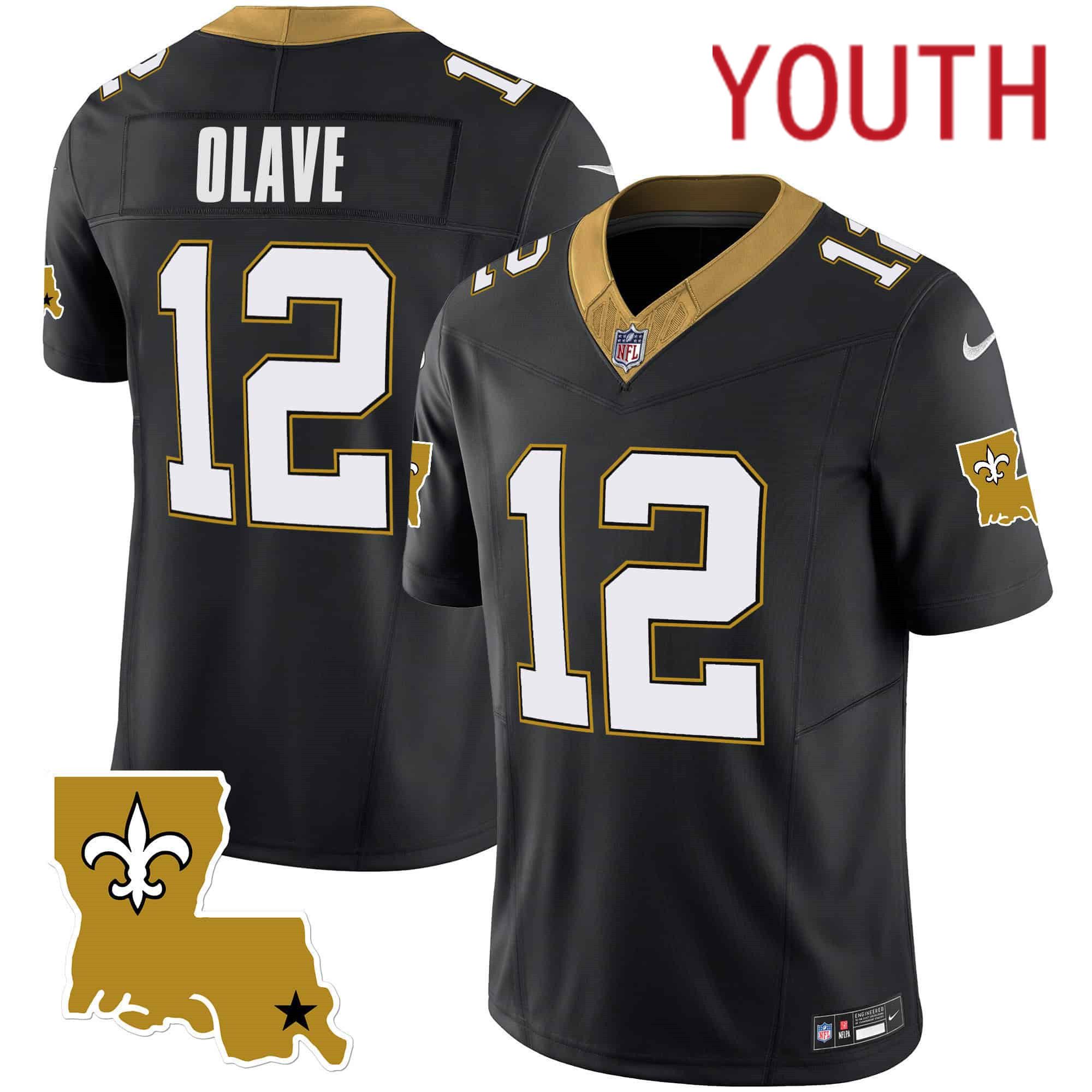 Youth New Orleans Saints #12 Olave Black 2024 Nike 1987 Legacy Vapor Limited NFL Jersey style 1